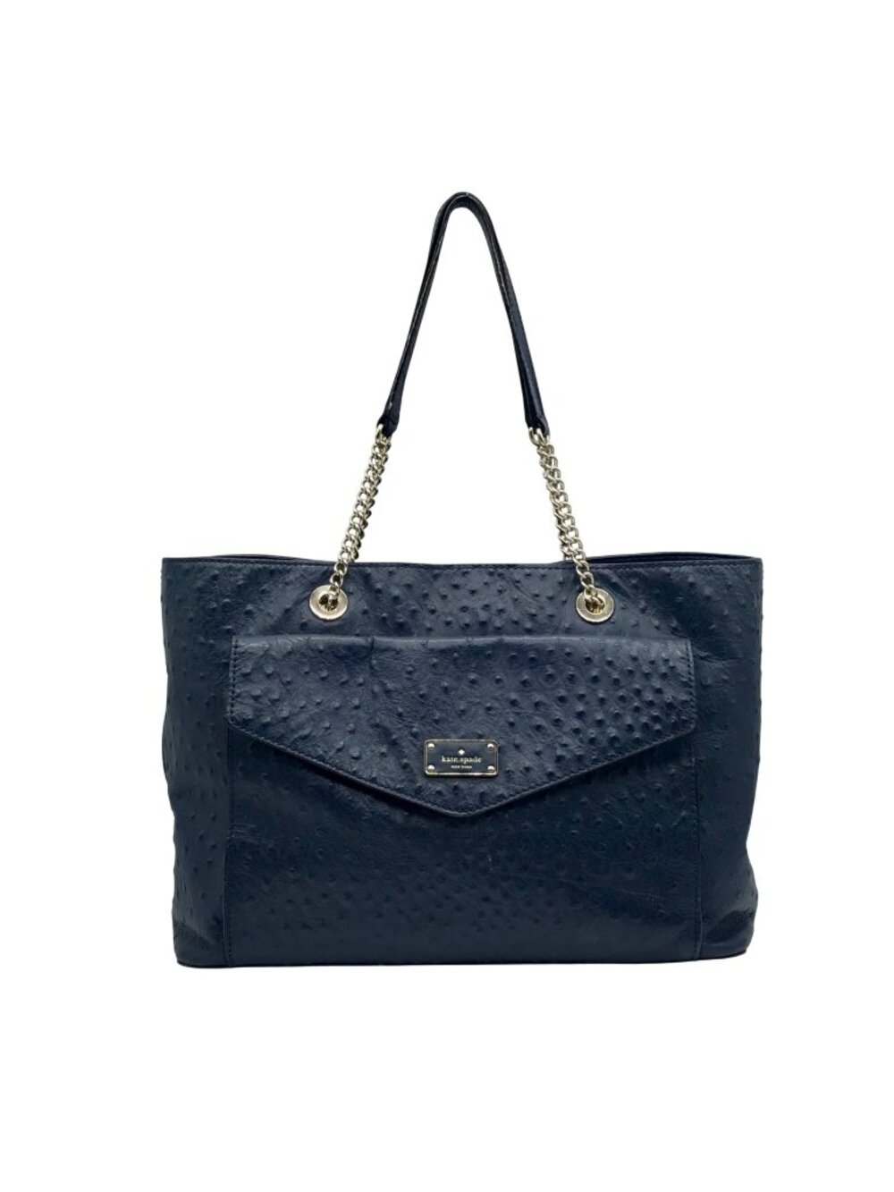 Kate Spade Navy Blue La Vita Ostrich-Embossed Leather Tote